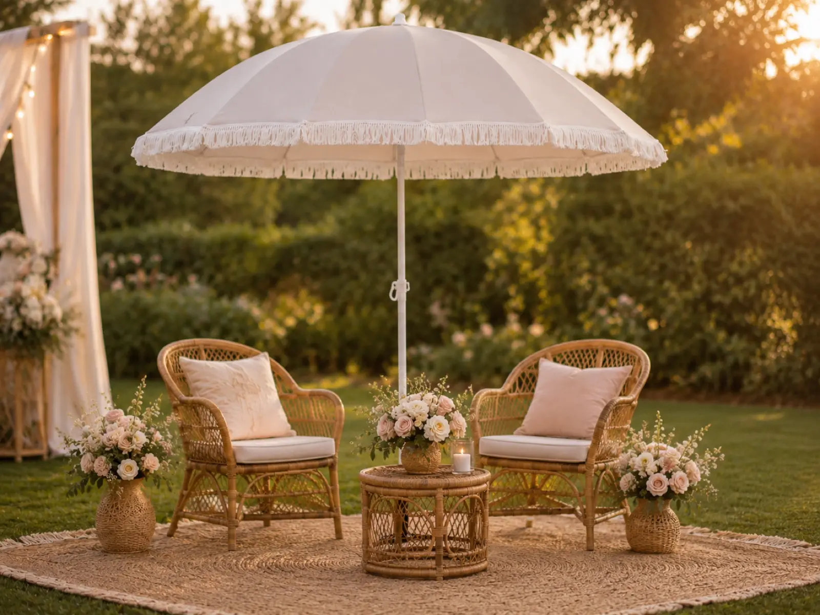 7' Beige Fringe Umbrella thumbnail 2