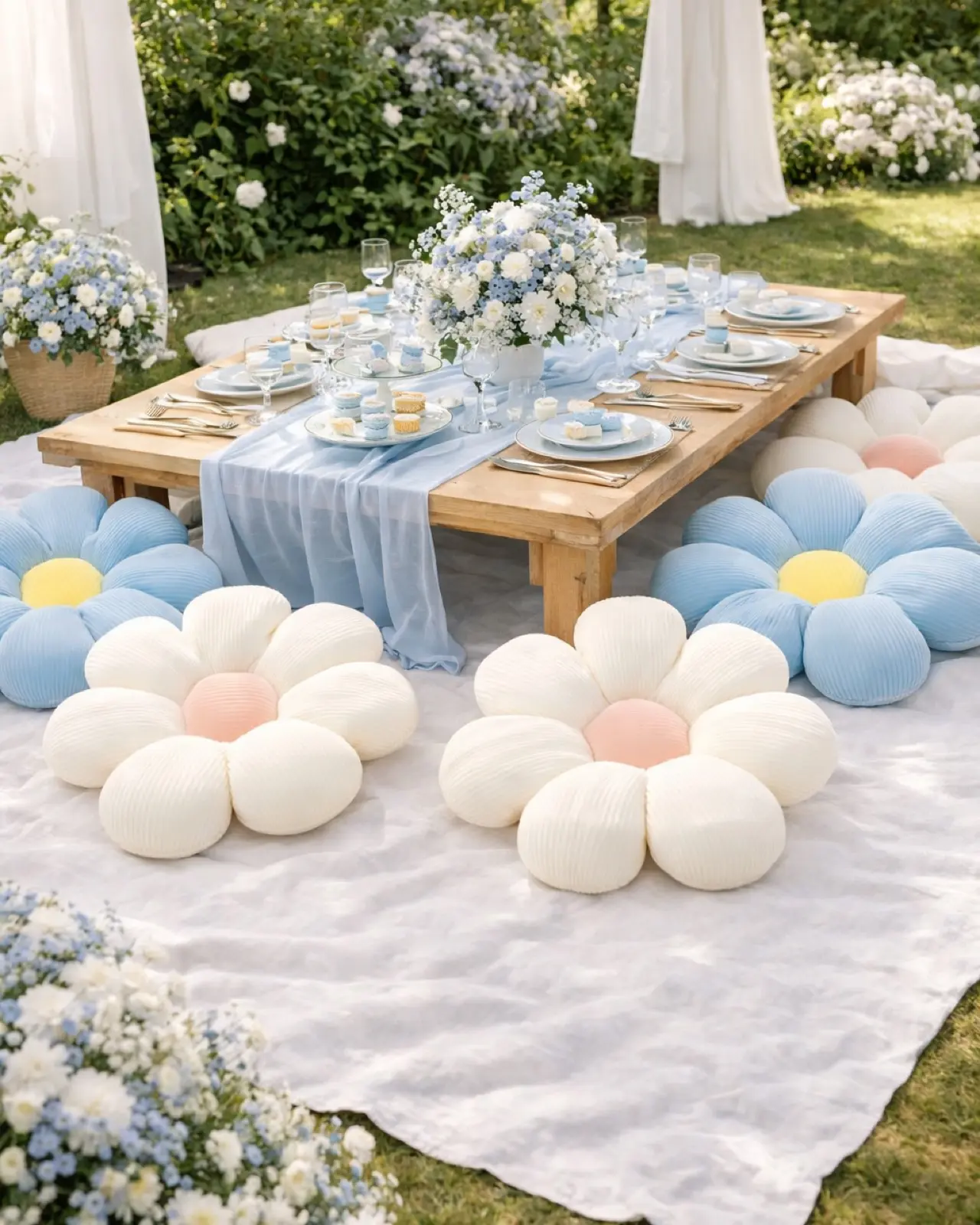 Set of two decorative pillows with blue and white floral patterns. Perfect for lounge areas, cocktail seating, and styled photo corners. The blue-and-white palette evokes classic elegance with a fresh, modern twist.