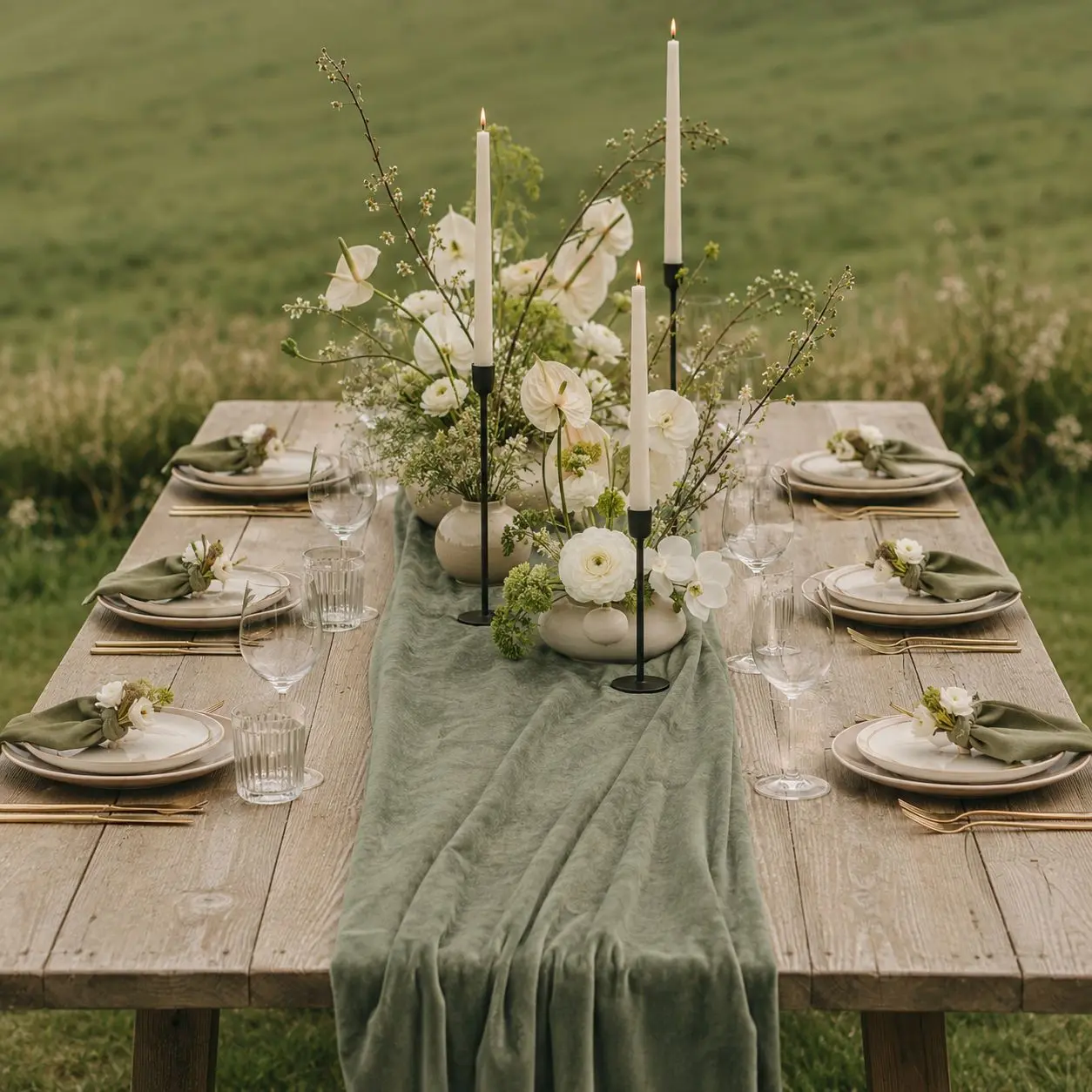 Elegant Sage Green Velvet Table Runner thumbnail 2