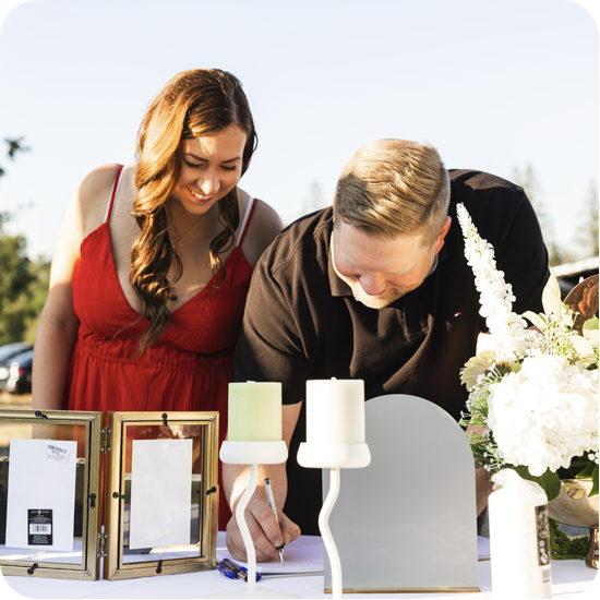 Elegant guest book display at a styled wedding