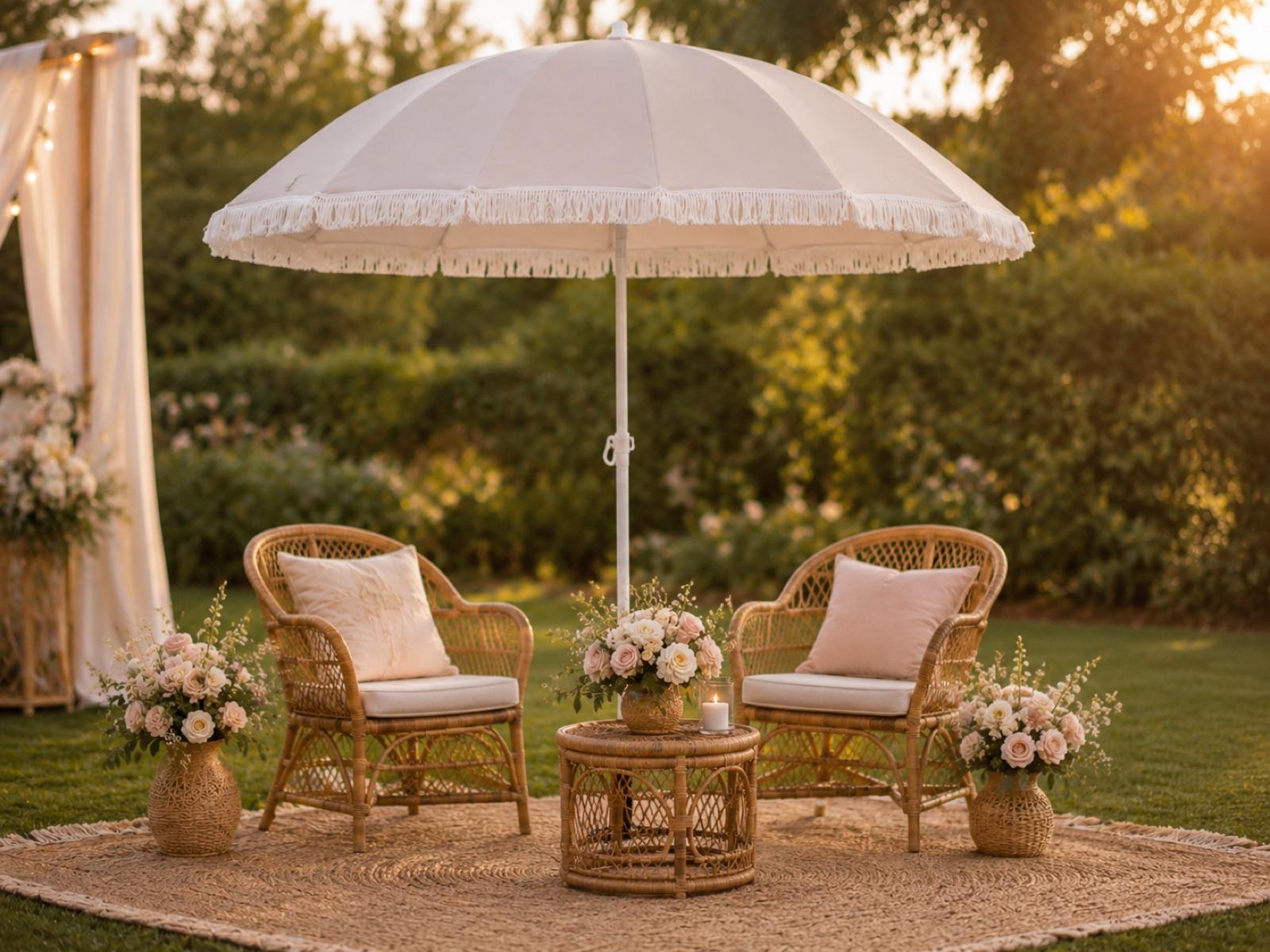 7' Beige Fringe Umbrella thumbnail 2