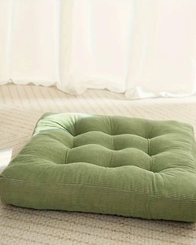 Plush corduroy seat cushions in a muted green/sage tone that coordinates beautifully with our sage napkins and green glass candle holders. Adds comfort and a pop of garden-fresh colour to ceremony or reception seating.