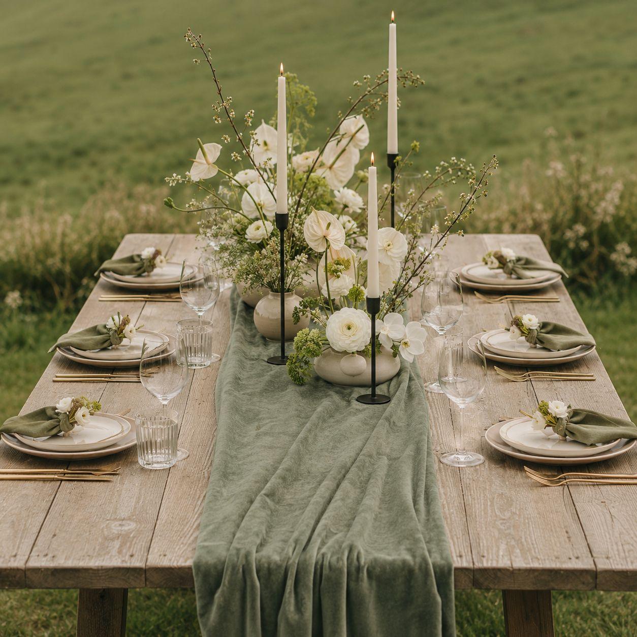 Elegant Sage Green Velvet Table Runner thumbnail 2