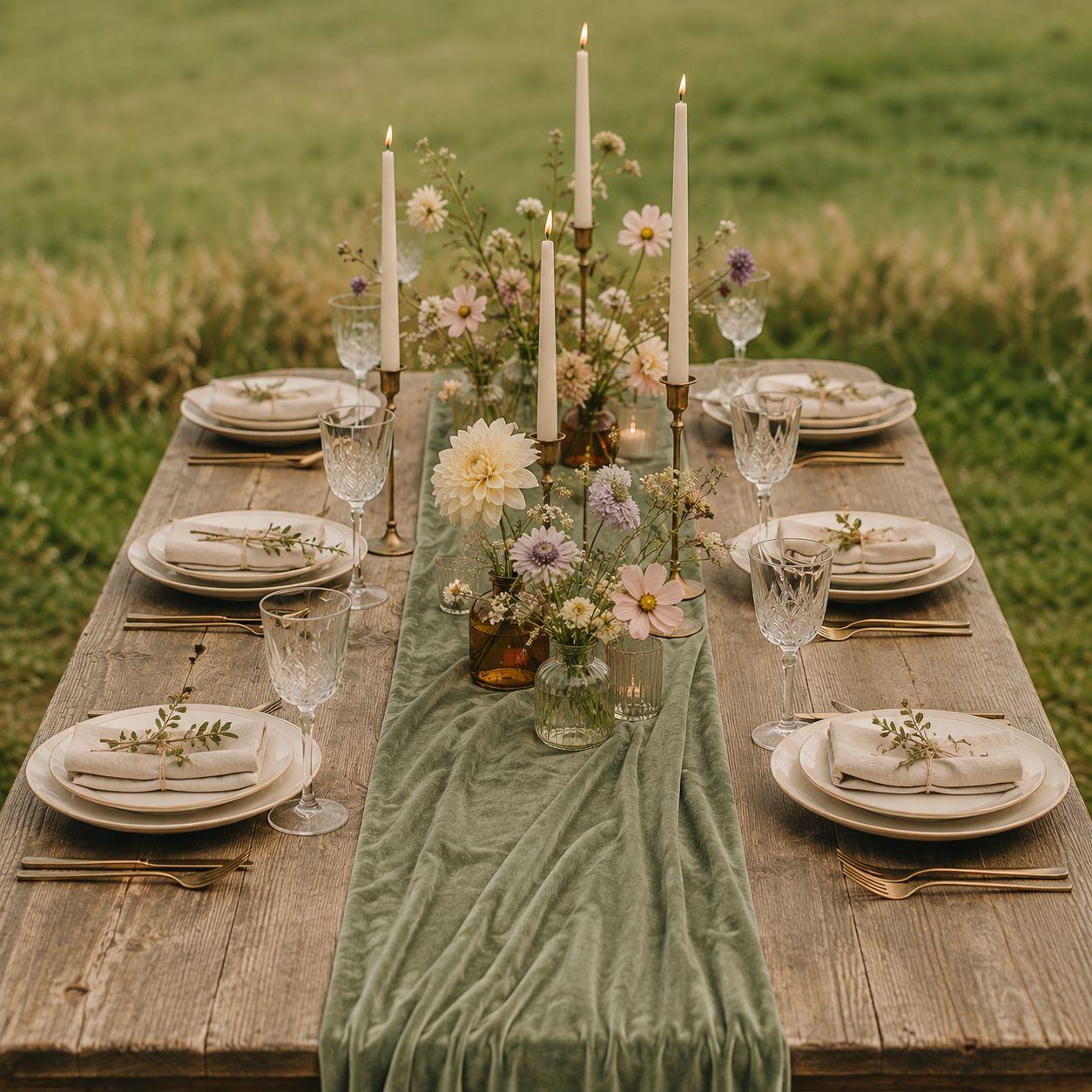 Elegant Sage Green Velvet Table Runner — photo 1