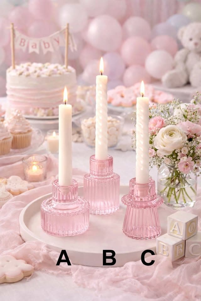 Pink Glass Candle Holders thumbnail 2