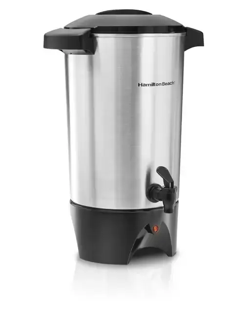 Classic coffee percolator (45 cup) for self-serve coffee stations at receptions, brunch weddings, and morning-after gatherings. Brews and keeps coffee hot for extended service. Pair with our display wall or a styled table for a charming coffee bar setup.